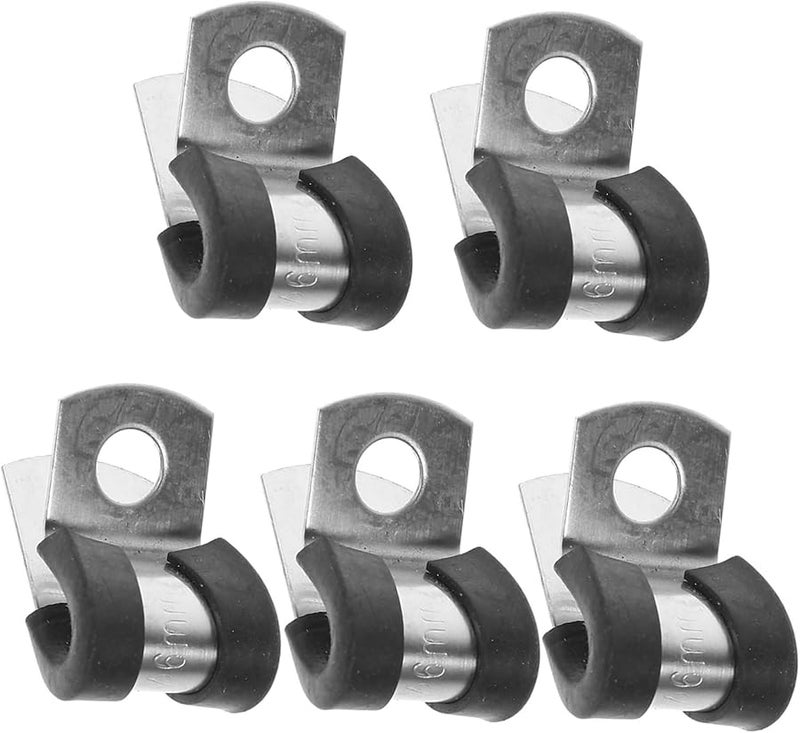 5Pcs Stainless Steel Rubber Coated Cable Clamps For Pipe Hose And Wire 25mm - Image 1